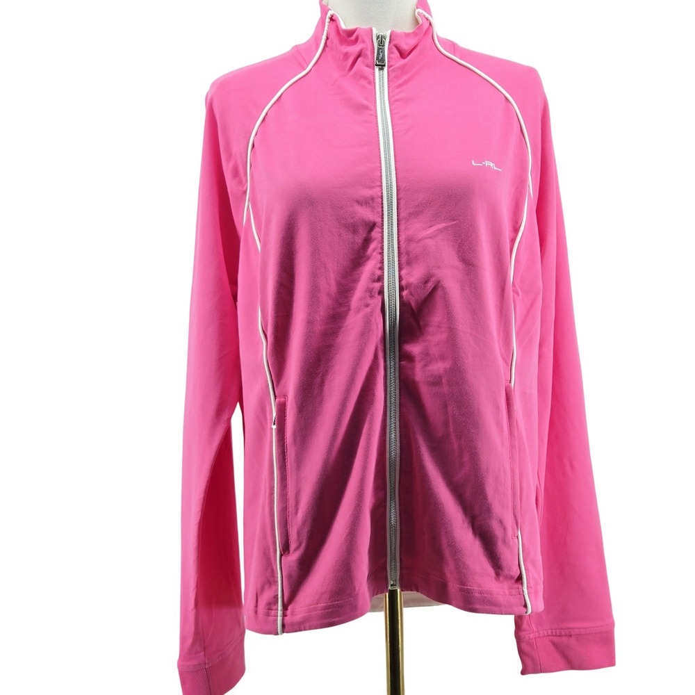 L-RL Lauren Active Ralph Lauren Jacket Womens XL Pink Track Full Zip Pockets
